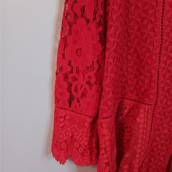 EUC Lucky Brand Size XL Red Lace Button Up Long Sleeve Blouse - Picture 3 of 5